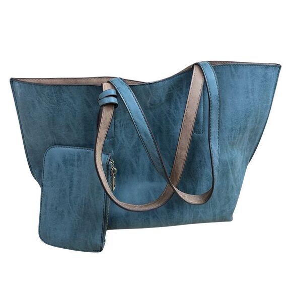 Faux Leather Unconstructed Large Open Top Tote/Top Handle Shoulder Bag for Women - Picture 3 of 8